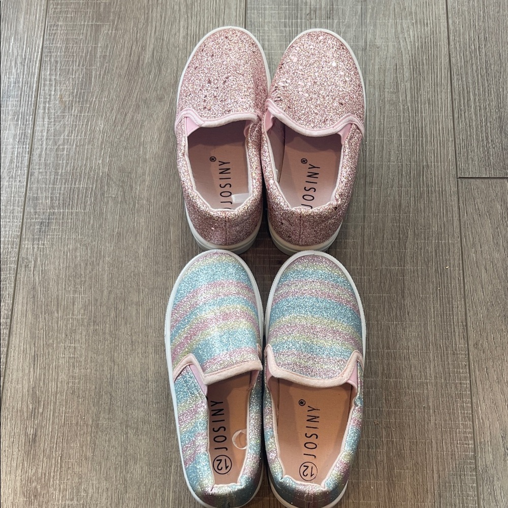 Set of 2 New pairs of Josmo Kids Sparkly Slip-On Sneakers - Pink and Multicolor